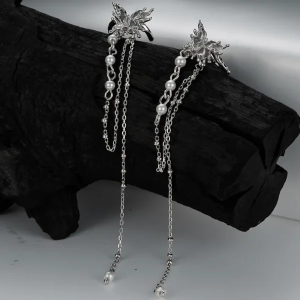 MLKENLY 1 PCS Designer S925 sterling silver enamel butterfly ear clip for women without ear holes, long tassel ear clip