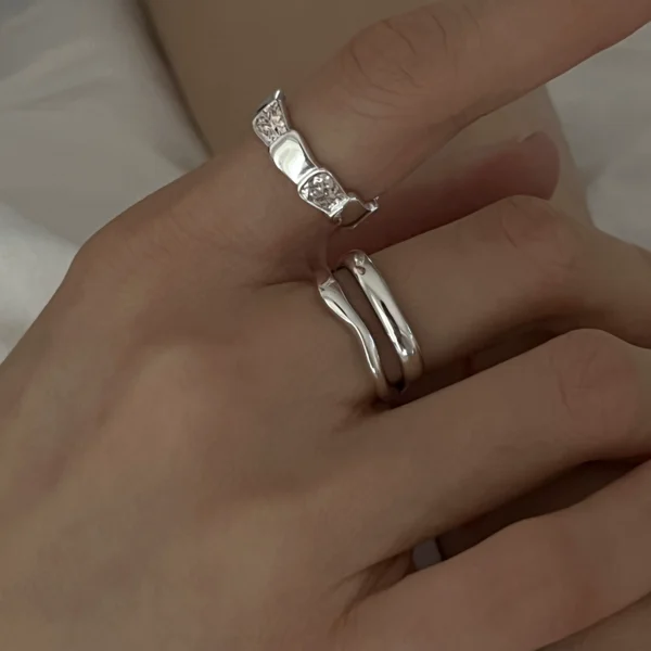 Fashionable and personalized women's ring S925 sterling silver texture square double-layer design texture fish scale spaced simple ring