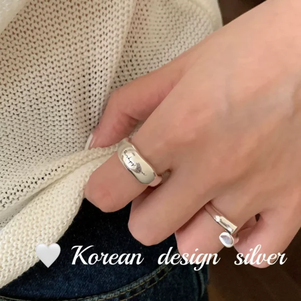 Korean high-end niche design ring S925 sterling silver wide version English irregular glossy ins style ring for women