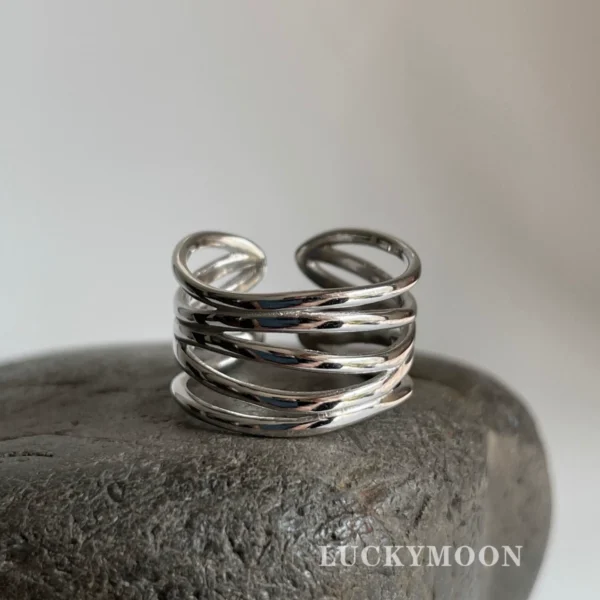 Irregular multi-line ring S925 sterling silver opening adjustable R061
