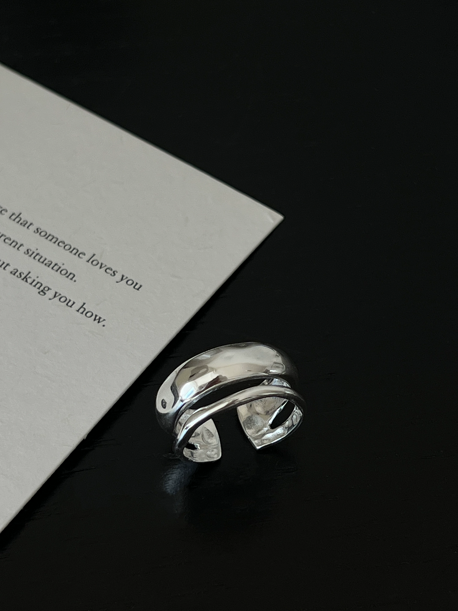Cold style irregular double texture S925 sterling silver fashion ring women's personalized matte texture colored diamond ring - Image 4