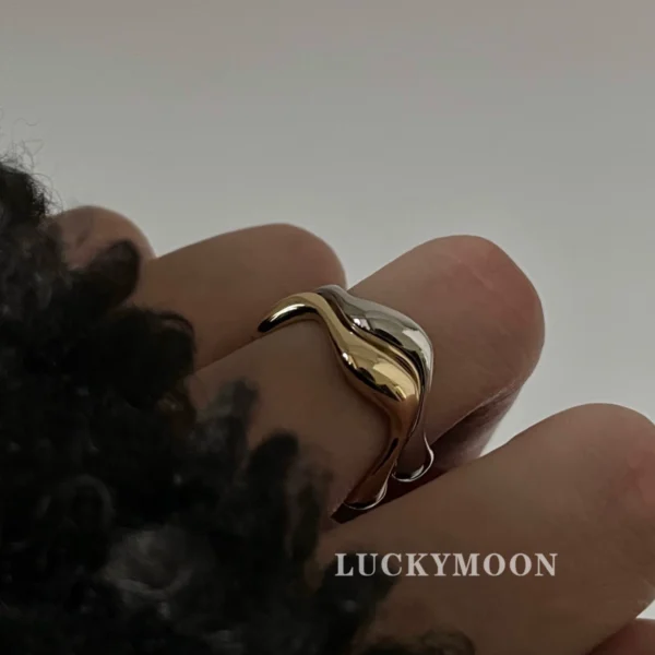 Chinese Valentine's Day gift wavy curve sterling silver ring s925 gold and silver R047