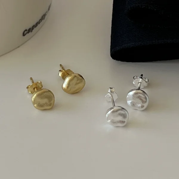 S925 sterling silver niche design earrings for women matte minimalist geometric round earrings trendy small and exquisite ear piercing