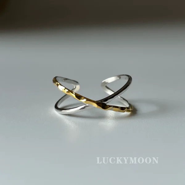 Cross gold and silver two-color texture ring S925 sterling silver R145