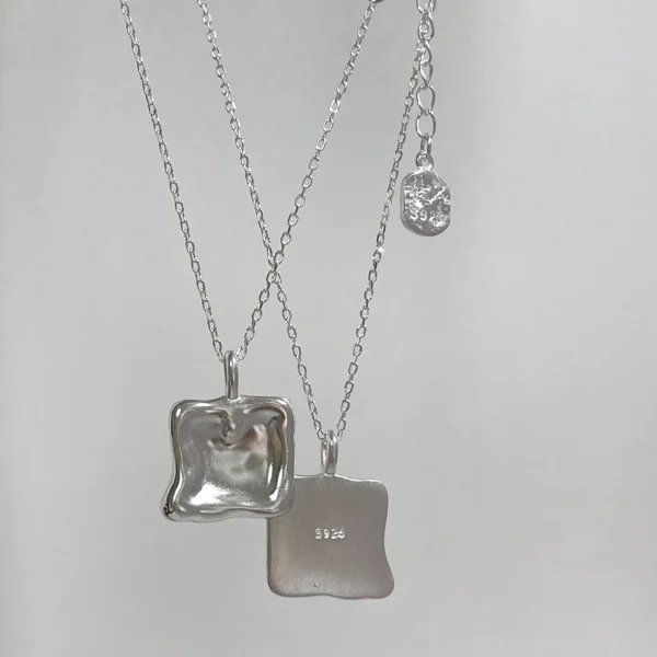 S925 sterling silver necklace women's niche design high-end frosted texture geometric square pendant clavicle chain silver jewelry