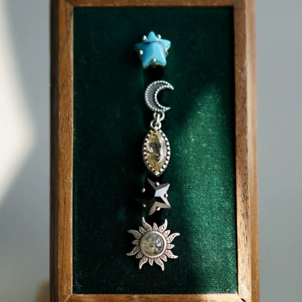 SHUI 925 sterling silver earrings for women natural gemstone pentagram moon sun lightning element niche simple earrings