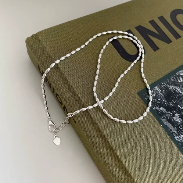 925 sterling silver simple niche ins stacked rice grain olive bead necklace women's clavicle chain pure chain fashion trend