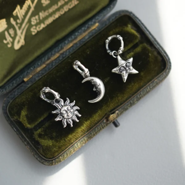 Water lilies come and go, original design 925 sterling silver stars, sun and moon elements, personalized double-sided wearable pendant