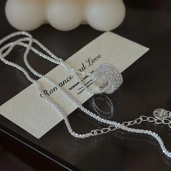 CHOZON S925 Solid Silver Tube Necklace Korean Vintage Zircon Layering Jewelry Gift for Women