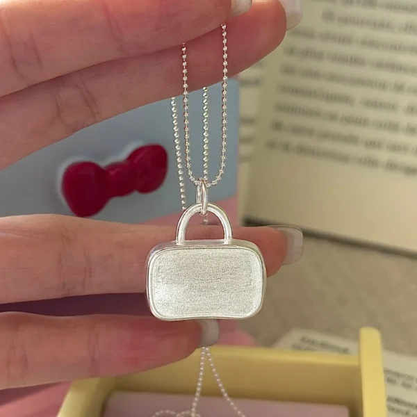 CHOZON S925 Solid Silver Textured Bag Chain Necklace Korean Vintage Layering Jewelry Gift for Women