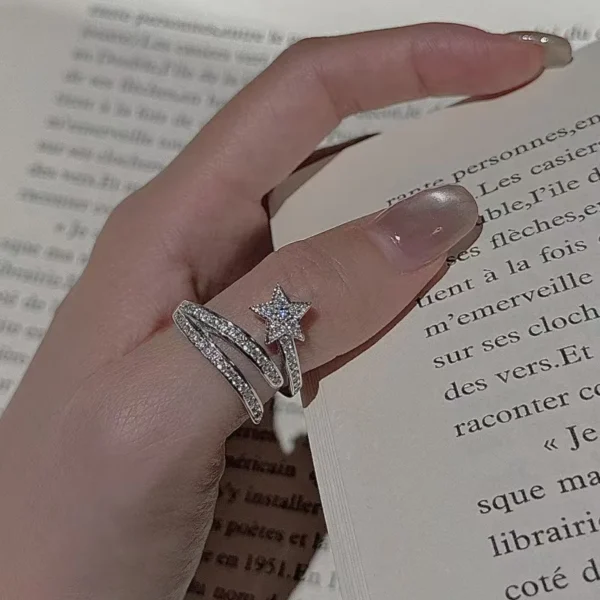 CHOZON S925 Solid Silver Star Ring Vintage Celestial Stacking Adjustable Jewelry Gift for Women
