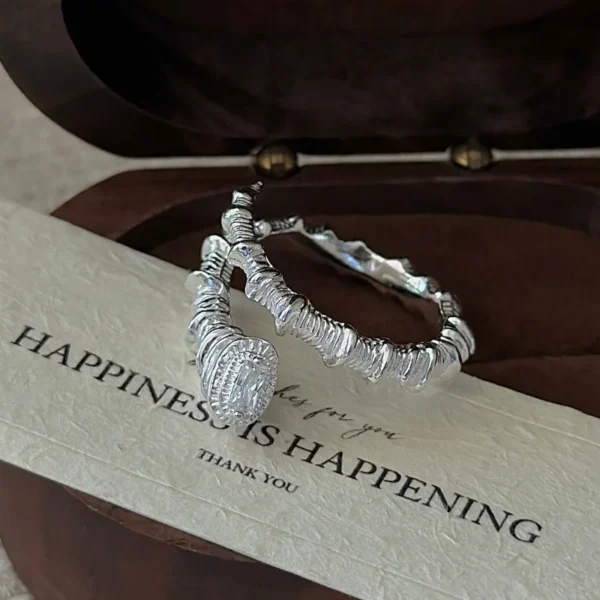 CHOZON S925 Solid Silver Textured Ring Korean Vintage Minimalist Stacking Jewelry Gift for Women
