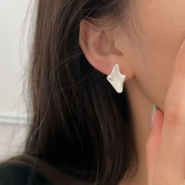 CHOZON S925 Solid Silver Geometric Pearl Earrings Minimalist Matte Dainty Wholesale Stacking Jewelry Gift for Women
