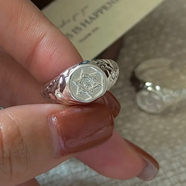 CHOZON S925 Solid Silver Hexagram Ring Korean Vintage Minimalist Stacking Jewelry Gift for Women