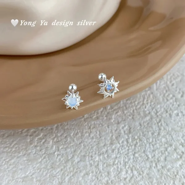 CHOZON 999 Solid Silver Sun Earrings Asymmetric Wholesale Hypoallergenic Jewelry for Women