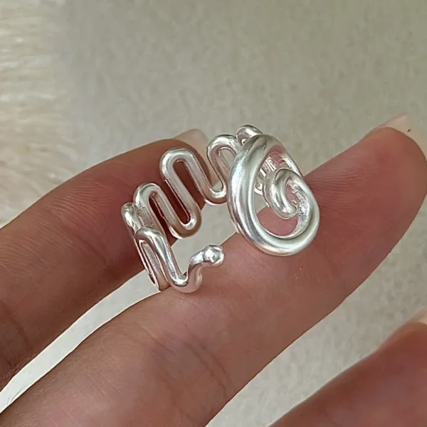 CHOZON S925 Solid Silver Textured Ring Korean Vintage Minimalist Stacking Jewelry Gift for Women