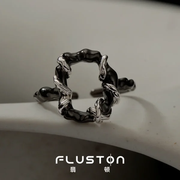 0221 CHOZON S925 Solid Silver Blackened Frame Ring Ancient Technique Wholesale Stacking Jewelry for Women