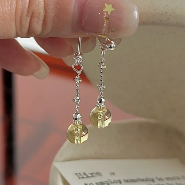 [Cciris.Com] S925 Silver Yellow Crystal Earrings Korean Vintage Minimalist Wholesale Dainty Jewelry for Women