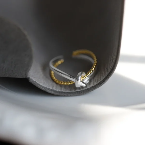 Cciris S925 Solid Silver Two-Tone Twist Ring Vintage Minimalist Adjustable Stacking Jewelry Gift for Women