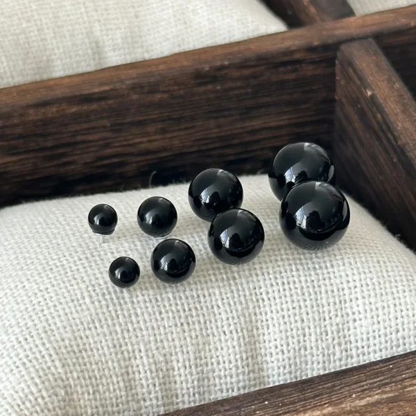 S925 Sterling Silver Black Onyx Ball Stud Earrings for Women Elegant Celebrity Style Black Fashion Jewelry New Arrival E9922