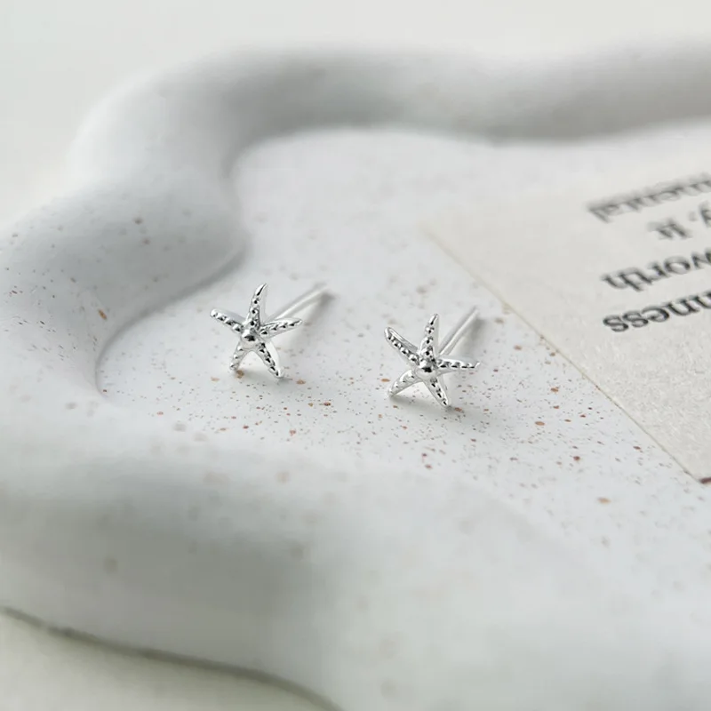 999 Sterling Silver Mini Starfish Stud Earrings Women Simple Cute Sweet Elegant Fashion Spring New Arrival Jewelry 0564A - 画像 (4)