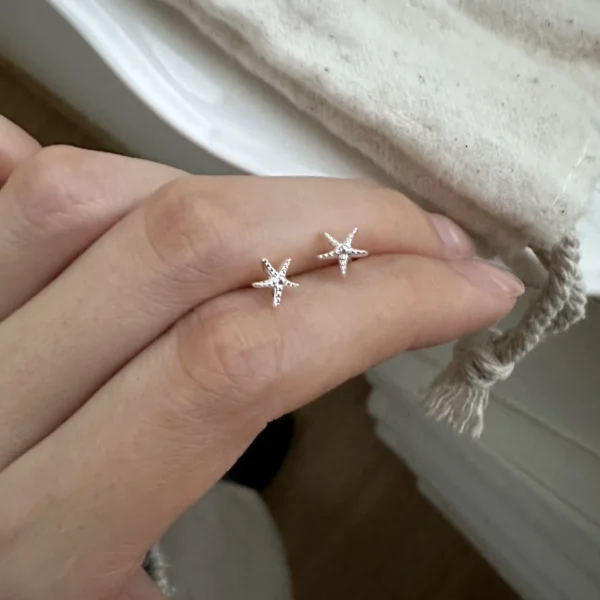 999 Sterling Silver Mini Starfish Stud Earrings Women Simple Cute Sweet Elegant Fashion Spring New Arrival Jewelry 0564A