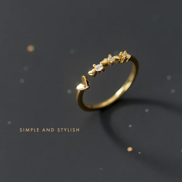 S925 Silver Micro-diamond Love Ring Exquisite Hollow Retro Delicate Adjustable Tail Ring J7272