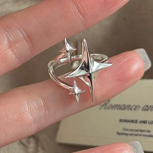 [Cciris.Com] S925 Silver Star Burst Ring Japanese Vintage Minimalist Wholesale Stacking Jewelry for Women