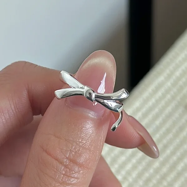 [Cciris.Com] S925 Silver Bow Ring Japanese Vintage Minimalist Wholesale Stacking Jewelry for Women
