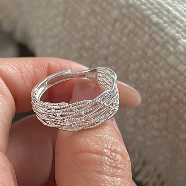 [Cciris.Com] S925 Silver Mesh Ring Japanese Vintage Minimalist Wholesale Stacking Jewelry for Women