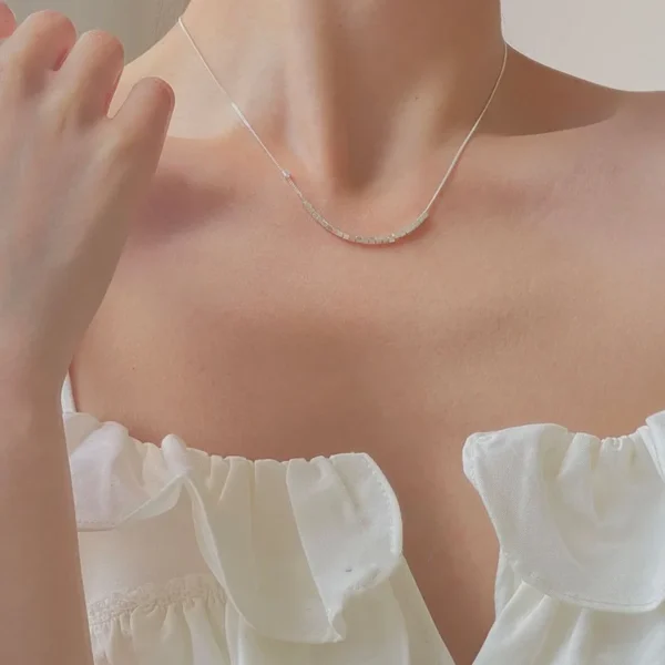 [Cciris.Com] S925 Silver Sparkling Square Necklace Japan Minimalist Hypoallergenic Wholesale Dainty Layering Jewelry for Women