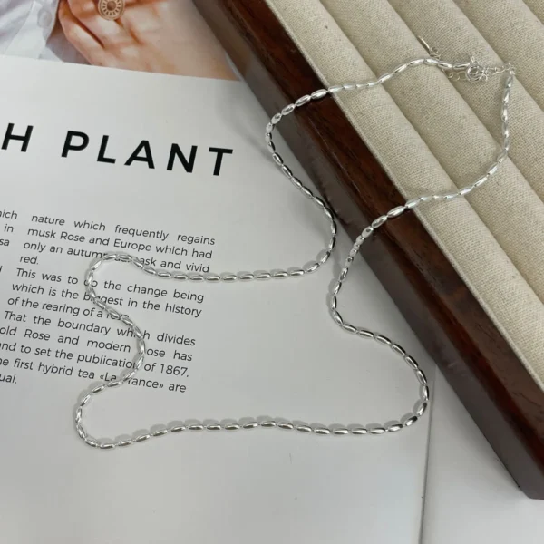 [Cciris.Com] S925 Silver Olive Bead Necklace Minimalist Stackable Hypoallergenic Wholesale Dainty Layering Jewelry for Women