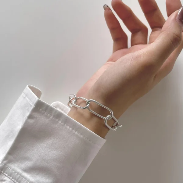 [Cciris.Com] 925 Silver Chunky Link Bracelet Japanese Vintage Minimalist Heavy Duty Statement Wholesale Jewelry for Women